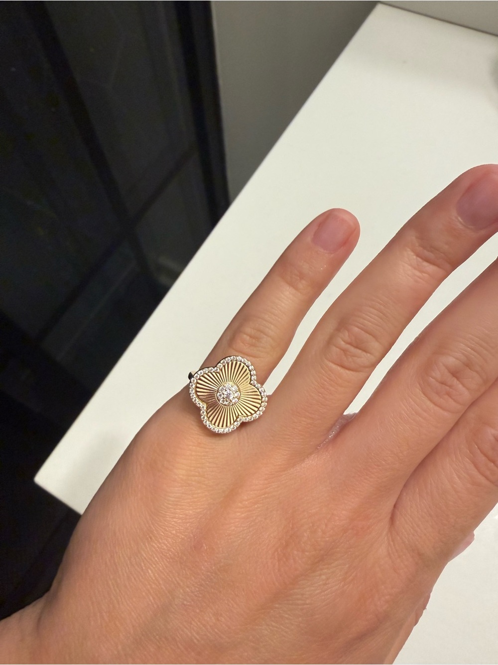 Gold Flower Halo Ring with Center Stone